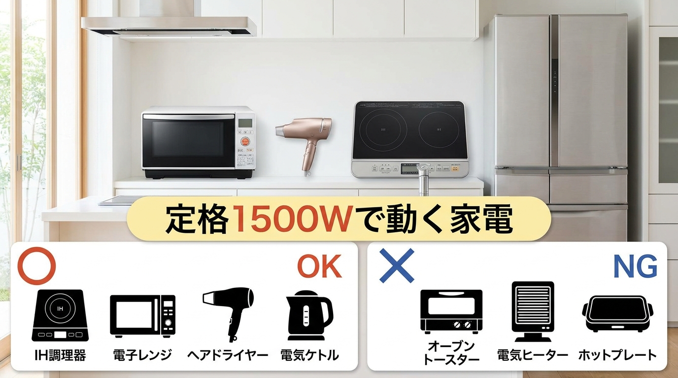 1000 New V3で動かせる家電と動かせない家電を家電別に整理したイメージ