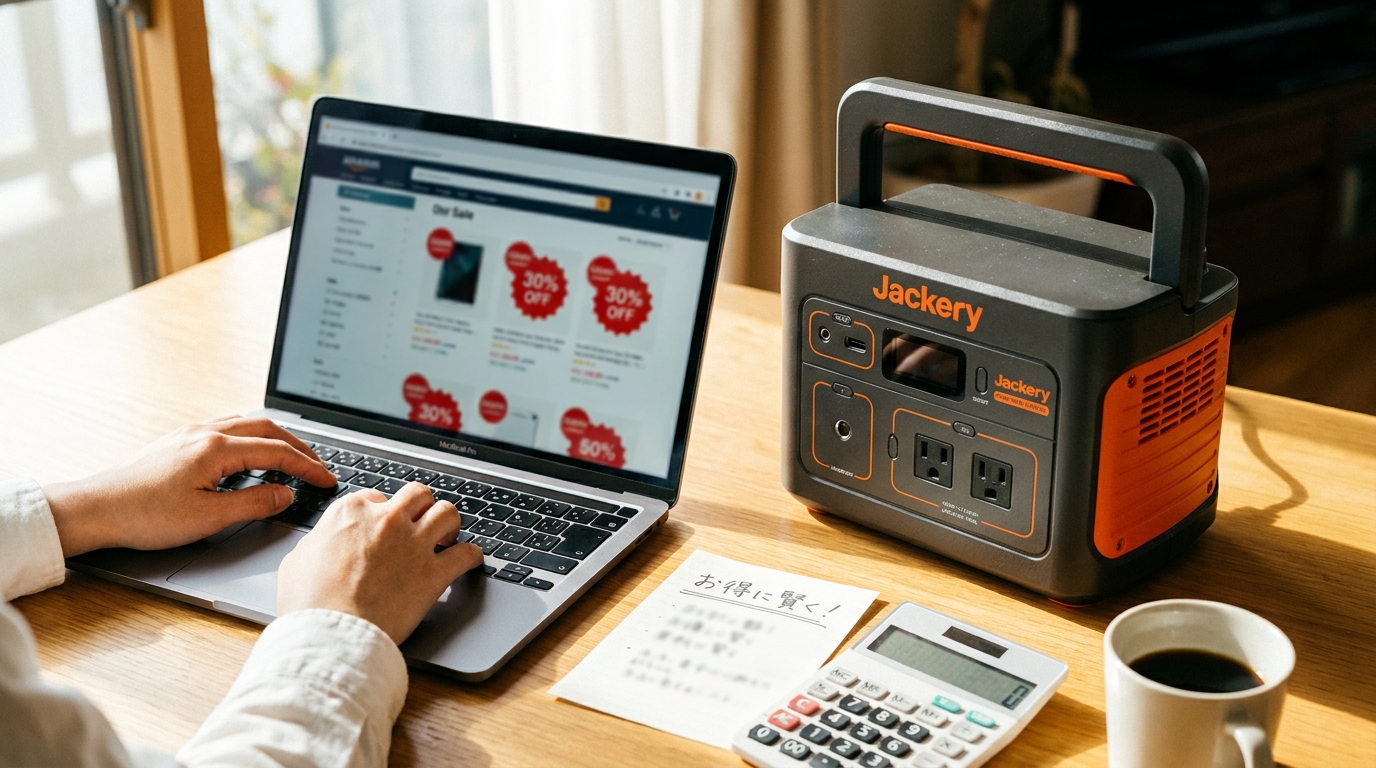 Jackeryポータブル電源を安く買う方法とセール時期のイメージ