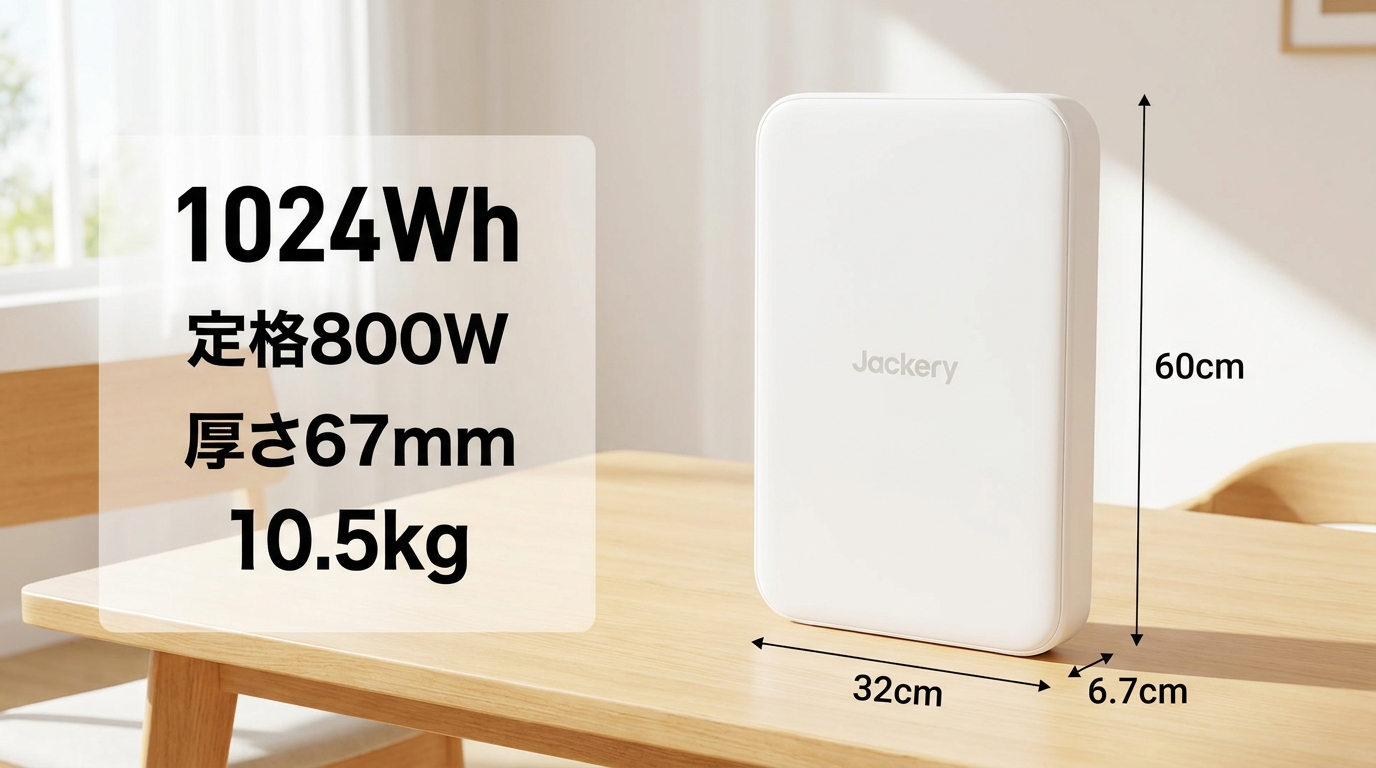 Jackery SlimPower H1の基本スペックを一覧で示した表のイメージ