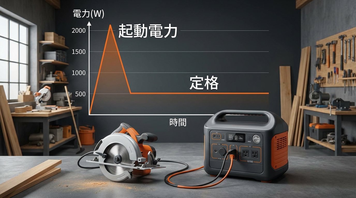 電動工具の起動電力(突入電流)を電気工事士が解説するイメージ