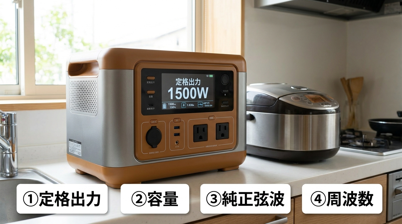 炊飯器が使えるポータブル電源の選び方4つのポイントのイメージ
