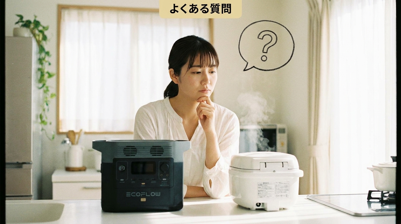 ポータブル電源と炊飯器のよくある質問のイメージ
