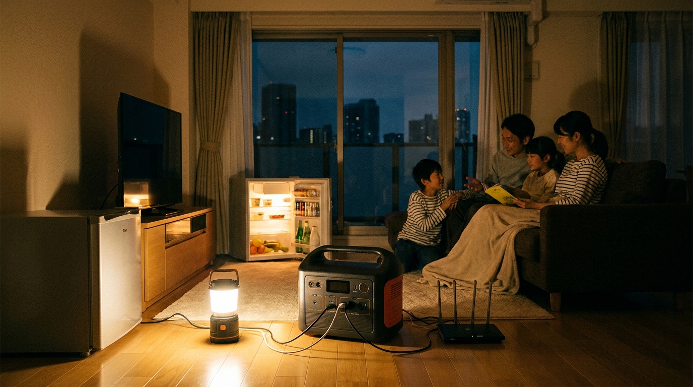 停電の長さ別にポータブル電源と発電機を使い分けるイメージ