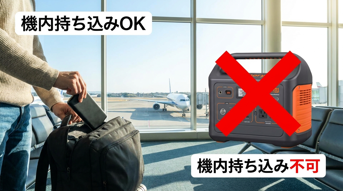 飛行機への持ち込みの違いを示すイメージ