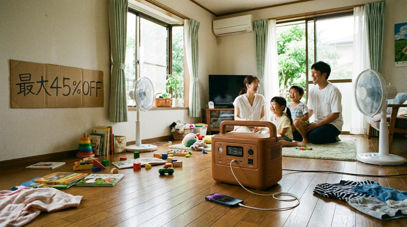 Jackery公式セールで値下げされたポータブル電源が並ぶイメージ