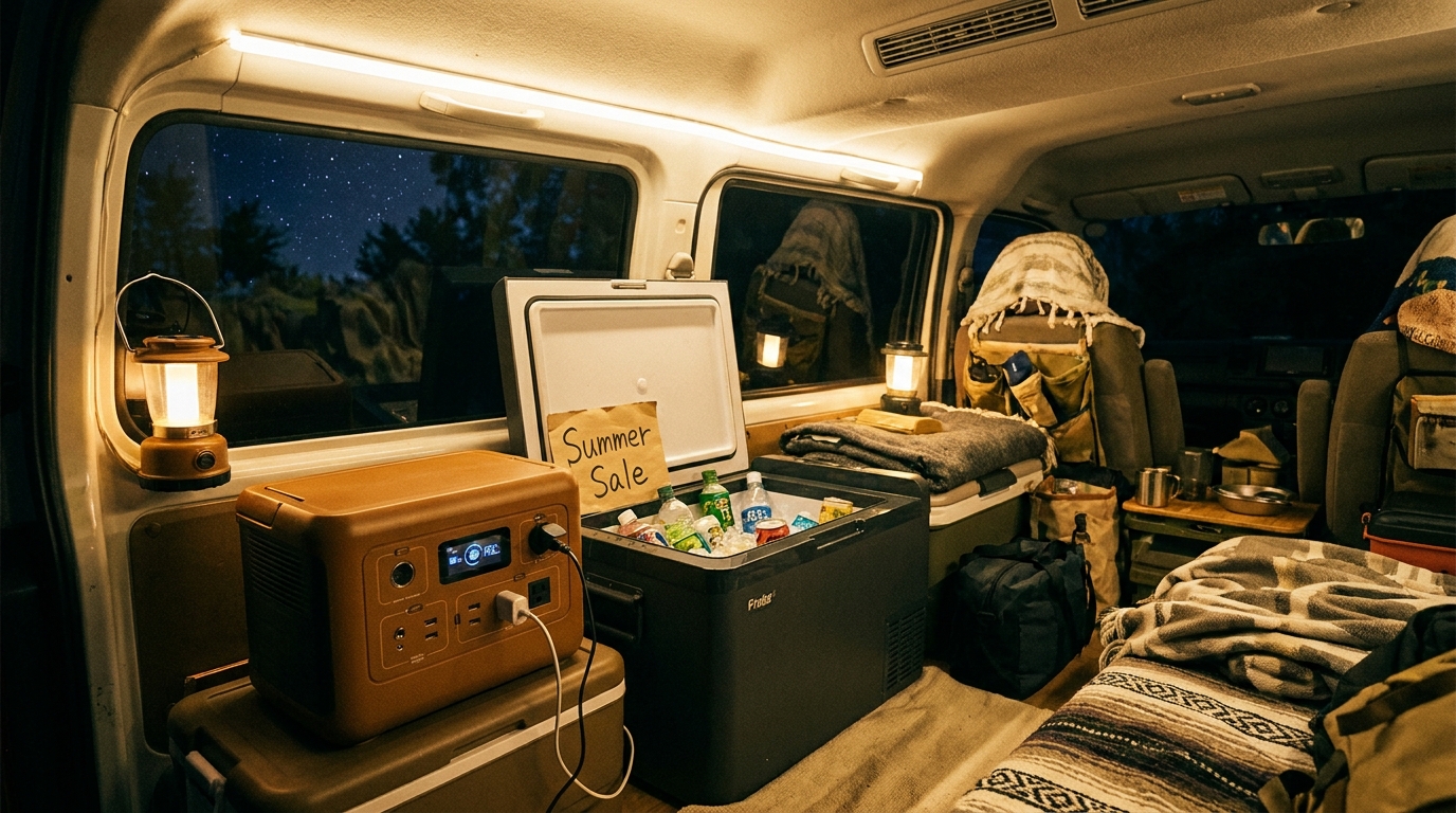 DabbssonのポータブルとBougeRVの車載冷蔵庫を組み合わせた車中泊イメージ
