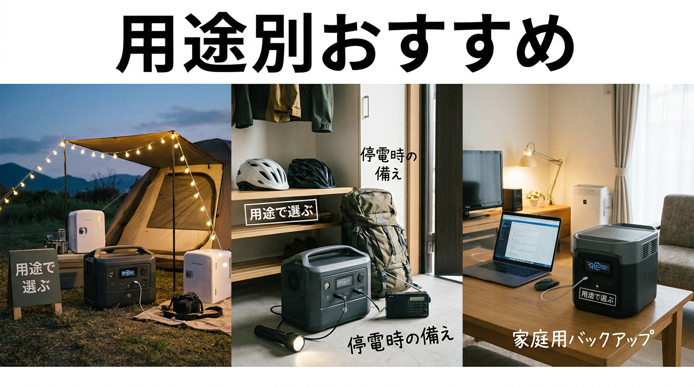 キャンプ・防災・家庭用の3シーンでデルタ3を使い分けるイメージ
