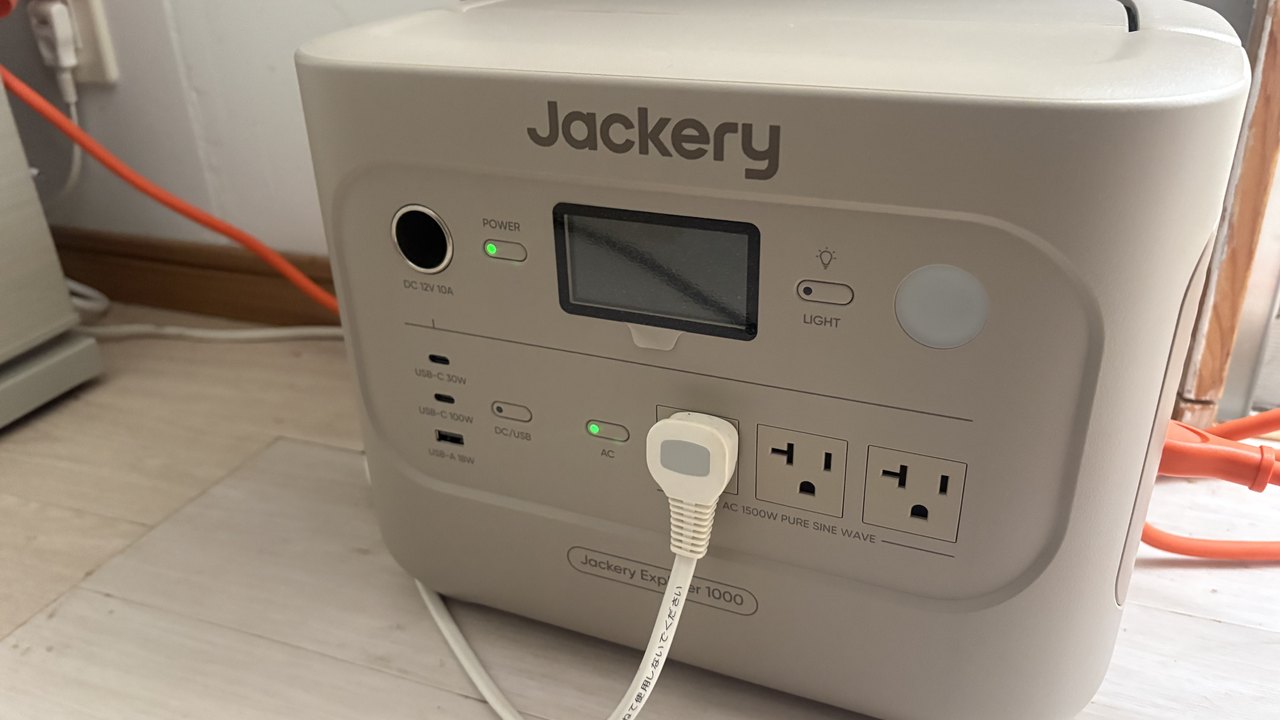 台風の停電時にポータブル電源を家電へ割り振った様子